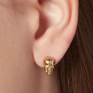Philipp Plein 3D Skull IP Yellow gold crystals stud earrings